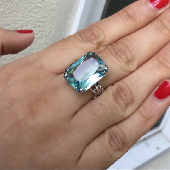 925 Sterling Silver Huge Gemstone Aquamarine Antique Style - Picture 9 of 12